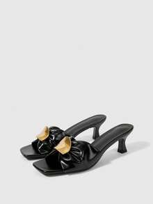 Sleekvia Giày sandal cao gót mũi vuông thời trang, gợi cảm với khóa cài, phù hợp cho đi làm, hẹn hò, dự tiệc và các dịp khác. - màu đen - Xem 6