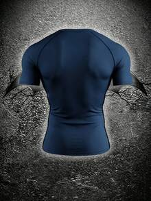 BATMAN X SHEIN RISE LYT Men's Bat Print Short Sleeve Sports T-Shirt, Gym - Royal Blue - View 2