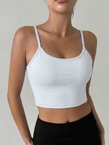 DAZY Solid Color Padded Lightly Lifted Cross Back Sports Bra For Women - White - View 6