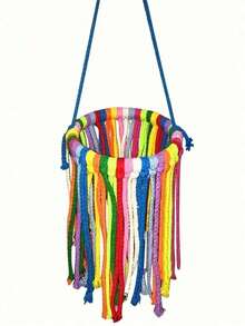 1pc Colorful Rope Parrot Chewing Toy And Swing Ring Bird Cage Decor With Vibrant Striped Design Durable Fabric For Beak Health Mental Stimulation Small Parakeet Conure Cockatiel - Multicolor - View 3
