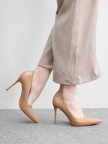 CUCCOO BIZCHIC 女款尖頭細跟中跟尖頭鞋，優雅百搭休閒舒適套腳正裝鞋，適合上班、約會、派對、正式場合，春季鞋款 - 深杏色 - 查看 4