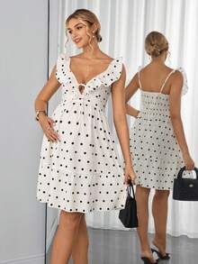 Momance Vestido de enfermería con cuello en V cómodo, volantes delanteros y lazo - Albaricoque - Ver 1