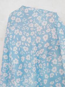 Doze Lane Women's Floral Print Round Neck Short Sleeve Nightgown - Blue - View 7