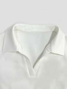 SHEIN Franclia Women's Summer Polo Collar Short Sleeve Waist-Defining A-Line Dress, Minimalist Slimming Design, Suitable For Daily Commute, Outings And Picnics - White - View 3