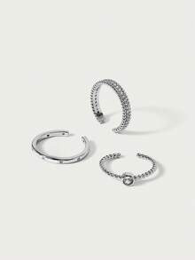 Glisma 3pcs Simple & Fashionable Copper Cubic Zirconia Ring Set For Women - Silver - View 1
