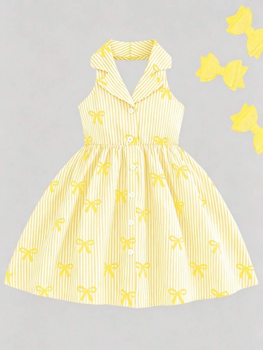 SHEIN Elladie kids 女童夏季新款时尚Polo领露背吊带束腰甜美度假风连衣裙，少女正式礼服