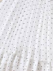 SHEIN Elladie kids 女童夏季褶皱波点荷叶边蝴蝶结装饰多层下摆无袖连衣裙，适合度假、休闲、日常穿着，时尚优雅。 - 白色 - 查看 6