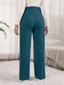 SHEIN Maternity Casual Versatile Solid Color Straight Leg Pants Lounge Spring Gender Reveal - Royal Blue - View 2