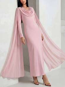 Veilorie Women's Elegant Solid Color Arabic Style Dress - Pink - View 7