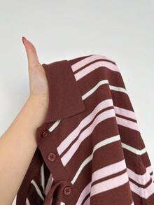 Muchica Plus Size Colorblock Striped Short Sleeve Knit Top - Brown - View 7