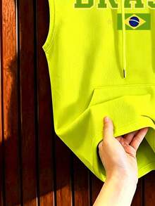 Manfinity Campus Court Camiseta sin mangas con capucha de color neón casual para hombre, vacaciones, fútbol - Amarillo - Ver 3