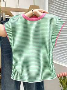 Franclia New Contrast Color Striped Short Sleeve T-Shirt, Spring/Summer Clothing - Multicolor - View 2