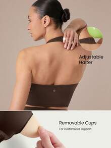 GLOWMODE مجموعة سوبر 2 قطعة FeatherFit™-Sculpt توب رياضي بحمالة رقبة قابلة للتعديل & شورت رياضي بخصر متقاطع على شكل Y بطول 4.3" للتمارين والجيم - بني - مشاهدة 3