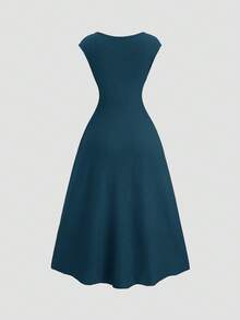 Sweetra Solid Color Cinching Waist Fitted Knit Maxi Dress, European And American Style - Blue Power - View 2