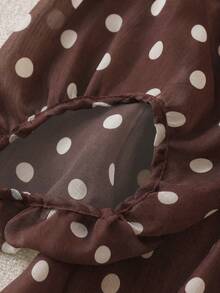 SHEIN LUNE CURVE Áo sơ mi nữ size lớn dáng rộng phong cách thường ngày đi nghỉ mát, cổ chữ V, tay lồng đèn, kiểu vintage - màu nâu - Xem 5