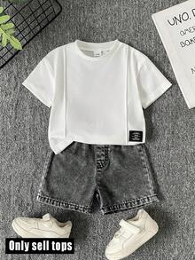SHEIN 男婴千禧复古运动街头时尚字母贴片上衣 - 白色 - 查看 1