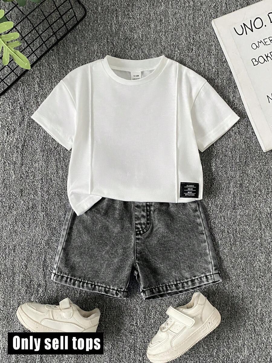SHEIN 男婴千禧复古运动街头时尚字母贴片上衣 - 白色 - 查看 1