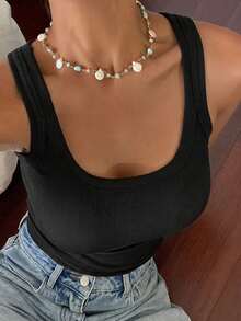DAZY 女款素色修身休閒度假夏季背心上衣 - 黑色 - 查看 6