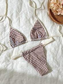 Swim Mod Conjunto de bikini de mujer con estampado aleatorio y escote halter, primavera/verano - Multicolor - Ver 3