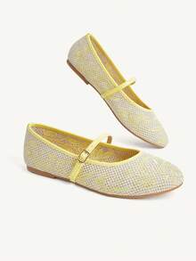 CUCCOO CHICEST 女款黃色PU刺繡時尚度假沙灘優雅平底鞋 - 芥末黃 - 查看 5