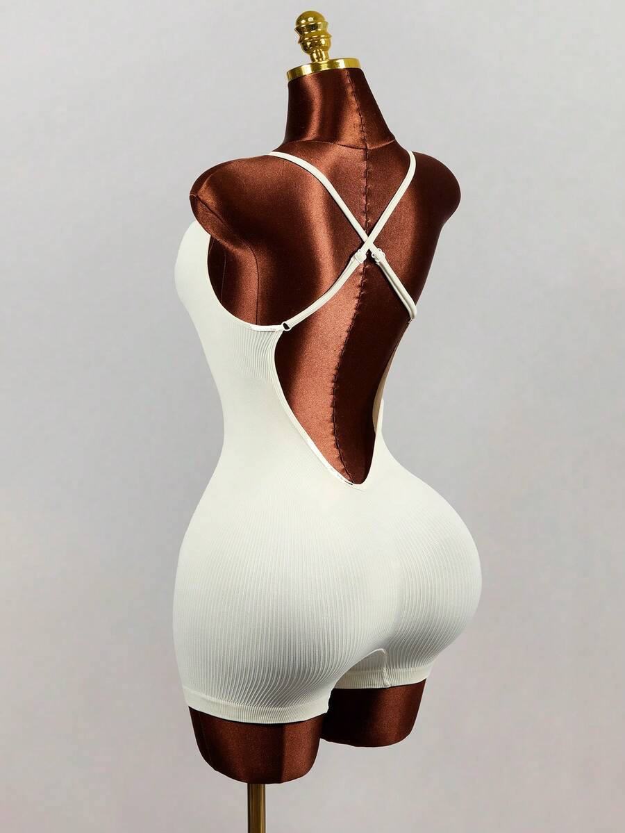 Mistrie Seamless Knit Backless Jumpsuit - Beige - View 1