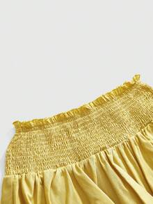 Sweetness Sweet Vacation Cotton Linen Fabric Cropped Camisole And Mini Skirt Set For Women, Spring/Summer - Yellow - View 3