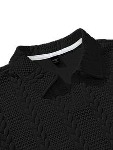 Manfinity Homme Áo polo nam cổ chữ V, chất liệu vải có họa tiết và thiết kế thêu, thời trang và đa năng, thoải mái khi mặc hàng ngày, món quà lý tưởng cho bạn trai hoặc chồng. - màu đen - Xem 6