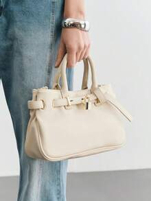 SHECARRY WOMEN'S HANDBAG, FASHIONABLE AND VERSATILE COMMUTER METAL EMBELLISHED TOTE BAG - Beige - View 7