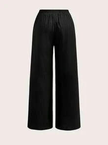 SHEIN Tall CURVE Conjunto de 3 piezas de pantalones casuales de vacaciones con cordón, textura y rayas de unicolor para mujer talla grande - Multicolor - Ver 12