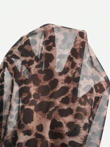 Brillora Women's Leopard Print Drawstring Waist Kimono Cover Up - Brown - View 6