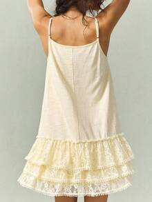 SoleilVie Women's Sweet Ruffled Lace Patchwork Camisole Dress - Yellow - View 3