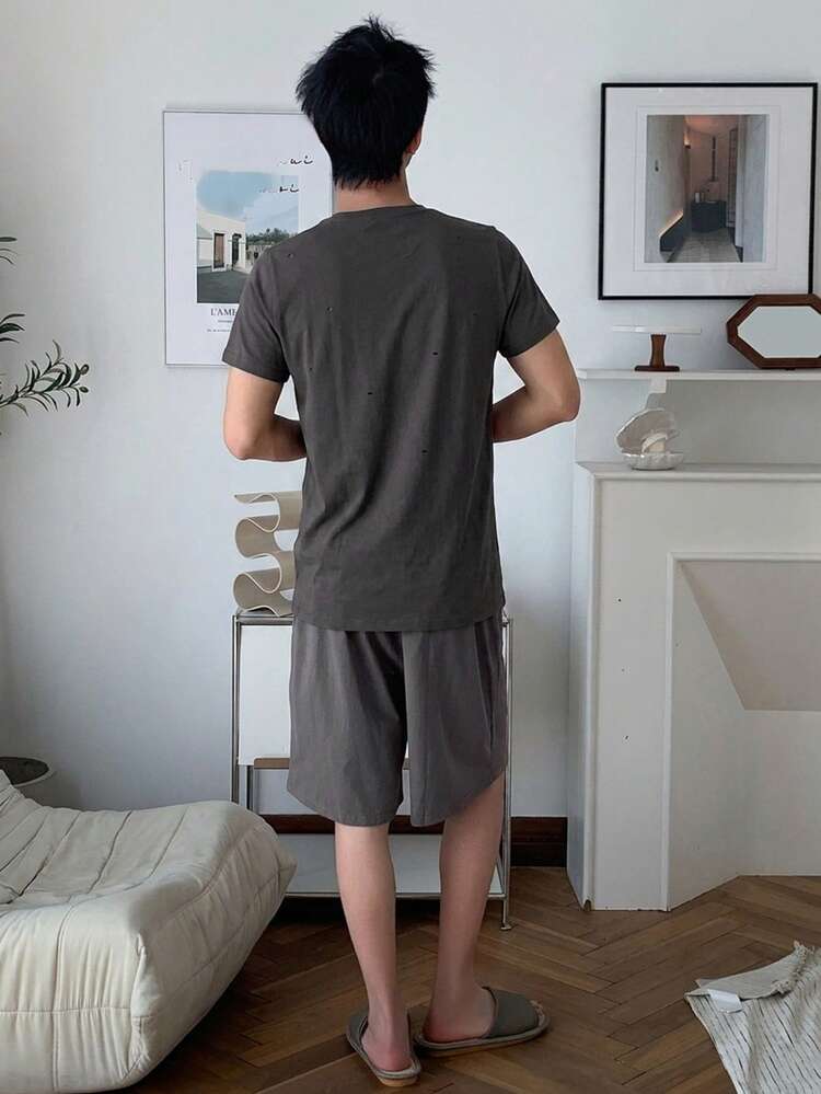 Men's Casual Solid Color Round Neck Short Sleeve T-Shirt, Summer