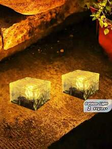 4/6 piezas Luces de ladrillo de hielo solar cuadradas, luces solares automáticas, luces nocturnas, decoración de paisaje, luces de camping, decoración de escaleras, luces de cubo de hielo, sensor automático, luz cálida, flores de cristal de hielo falso, adecuado para patio, césped, camino, escaleras, balcón, jardín, sendero del parque y talla grande escenarios - Lámpara pequeña de ladrillos de hielo - Ver 3