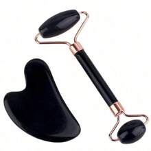 Two Pieces Roller - Facial Skincare Roller Set, Facial Massage Roller Tool, Silicone Roller, Facial Gua Sha Roller Set, With Roller Massager, Facial And Eye Massage Tool, Facial Contour Care Massage Tool, Suitable For Eyes, Neck And Face, Office Supplies, Study Supplies, Travel Essentials - Black - View 4