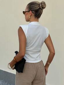 Lavishia Women's Fashion Commuter Brunch Wide Shoulder Stand Collar Blouse, Summer Teachers' Day White Elegant Smart Casual - White - View 2