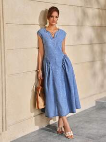 Selenza Women's V-Neck Ruched Casual Denim Dress - Blue - View 6