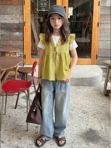 Dazy Kids Tween Girl Summer Casual Solid Color Lace-Up Tank Top - Yellow - View 5