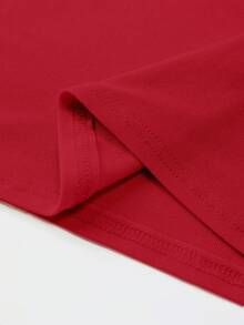 Camiseta casual de manga corta con cuello redondo y unicolor para mujer, verano - Rojo - Ver 6
