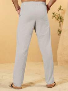 Genlund Quần dài nam casual màu trơn dây rút, đi chơi ngày lễ - Xám - Xem 2