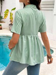 SHEIN Maternity Striped Loose Nursing Top - Green - View 2