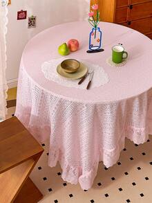 1pc Luxurious French Style Fresh Geometrical Pattern Thick Lace Trim Thickened Tablecloth For Holiday Decor - Pink - View 6