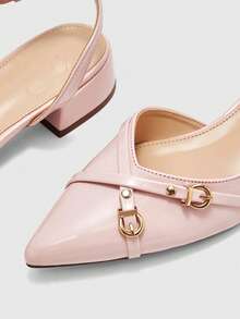 CUCCOO BIZCHIC Women's Shoes Elegant Pink Metallic Pointed Buckle-Top Platform Flats For Offices, Weddings, Parties, And Spring And Summer Shoes - Pink. - View 9