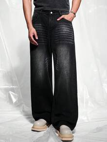 IRON GLYPH Men's Distressed Solid Color Denim Jeans - Black - View 5
