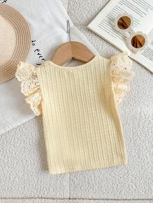 Cozy Pixies Baby Girl Solid Color Knit Soft Round Neck Short Sleeve Pullover Top Versatile Comfortable - Multicolor - View 5