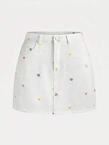 SHEIN MOD Chân váy denim cotton đỏ mini thường ngày cho nữ - Nhiều màu - Xem 1