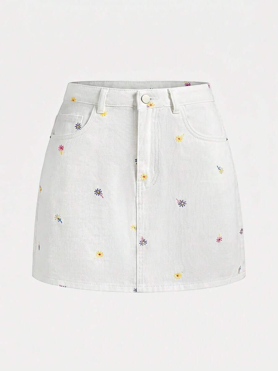 SHEIN MOD Chân váy denim cotton đỏ mini thường ngày cho nữ - Nhiều màu - Xem 1