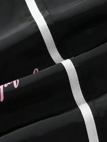女童春夏季黑色長褲，白色側條紋，簡約百搭設計，粉色蝴蝶結與字母印花，甜美俏皮，適合日常穿著、外出、派對與居家 - 黑色 - 查看 7