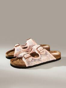 Solecia Ladies Spring And Summer Woven Sandals Double Buckle Adjustable Open-Toe Flat Bottom Light And Comfortable Versatile Casual Wear Beach Vacation Shoes - Mesh powder - View 4