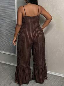 EMERY ROSE Plus Size Pleated Striped Jumpsuit, Loose Wide Leg Pants - Brown - View 2