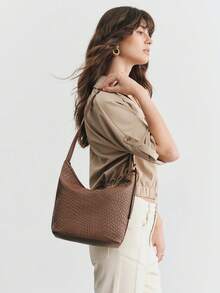 SHECARRY Ladies Shoulder Bag, Exquisite Holiday Woven Embossed PU Handbag - Brown - View 1